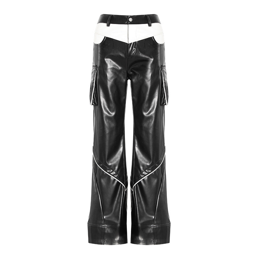 2024 Deconstructionist Niche Design Trousers with Contrast Stitching - Three-Dimensional Split Casual Leather Pants