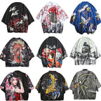 AM Vision RO kimono scurte cu imprimeuri dragon carpe si pasari Chimono de femei cu imprimeu japonez pentru tinute casual