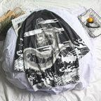 Chimono de femei cu imprimeu japonez. Kimono negru si alb cu dragon si valuri, material lejer pentru tinute casual