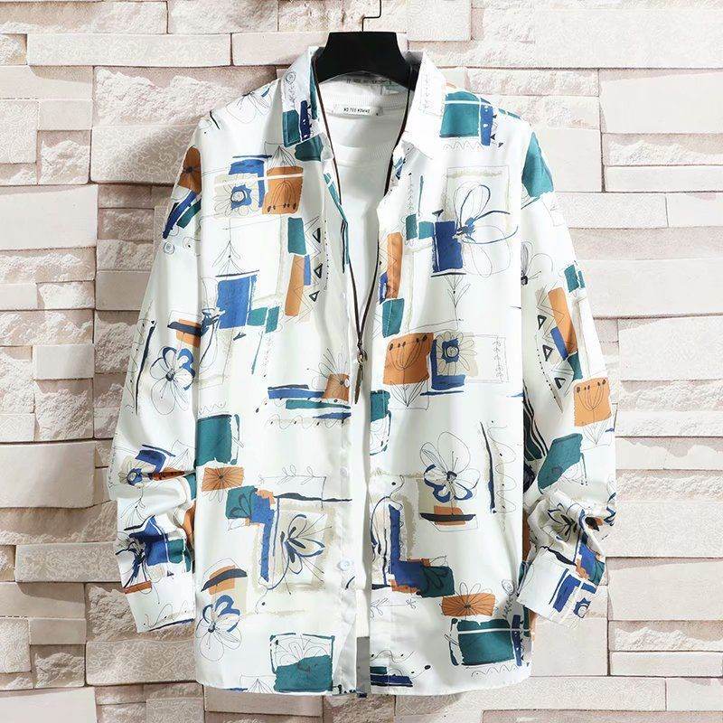 Cămași cu imprimeuri colorate pe fundal alb pentru un look casual și modern