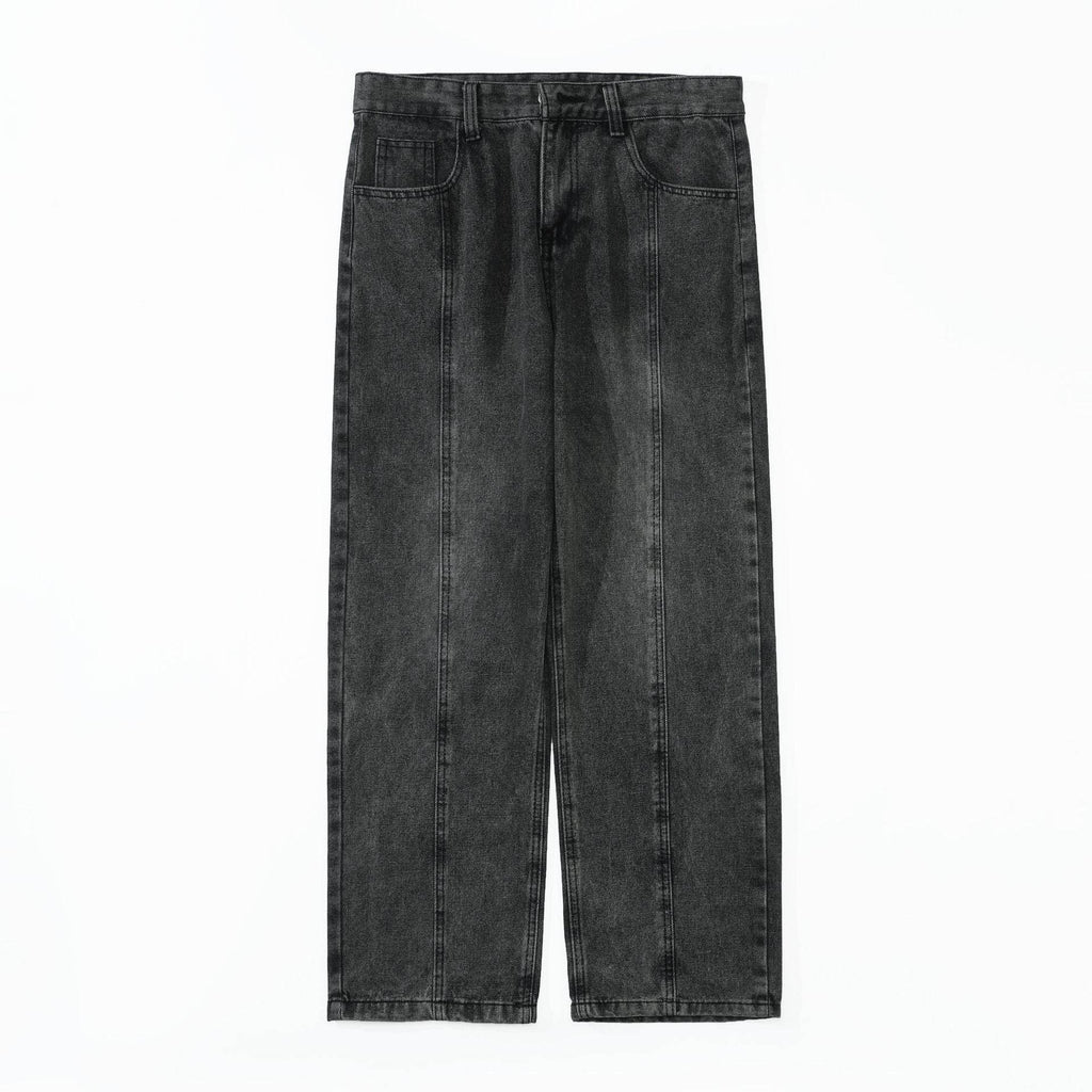 Pantaloni drepți vintage prespălați negri din denim de la AM Vision RO cu talie medie și croială lejeră