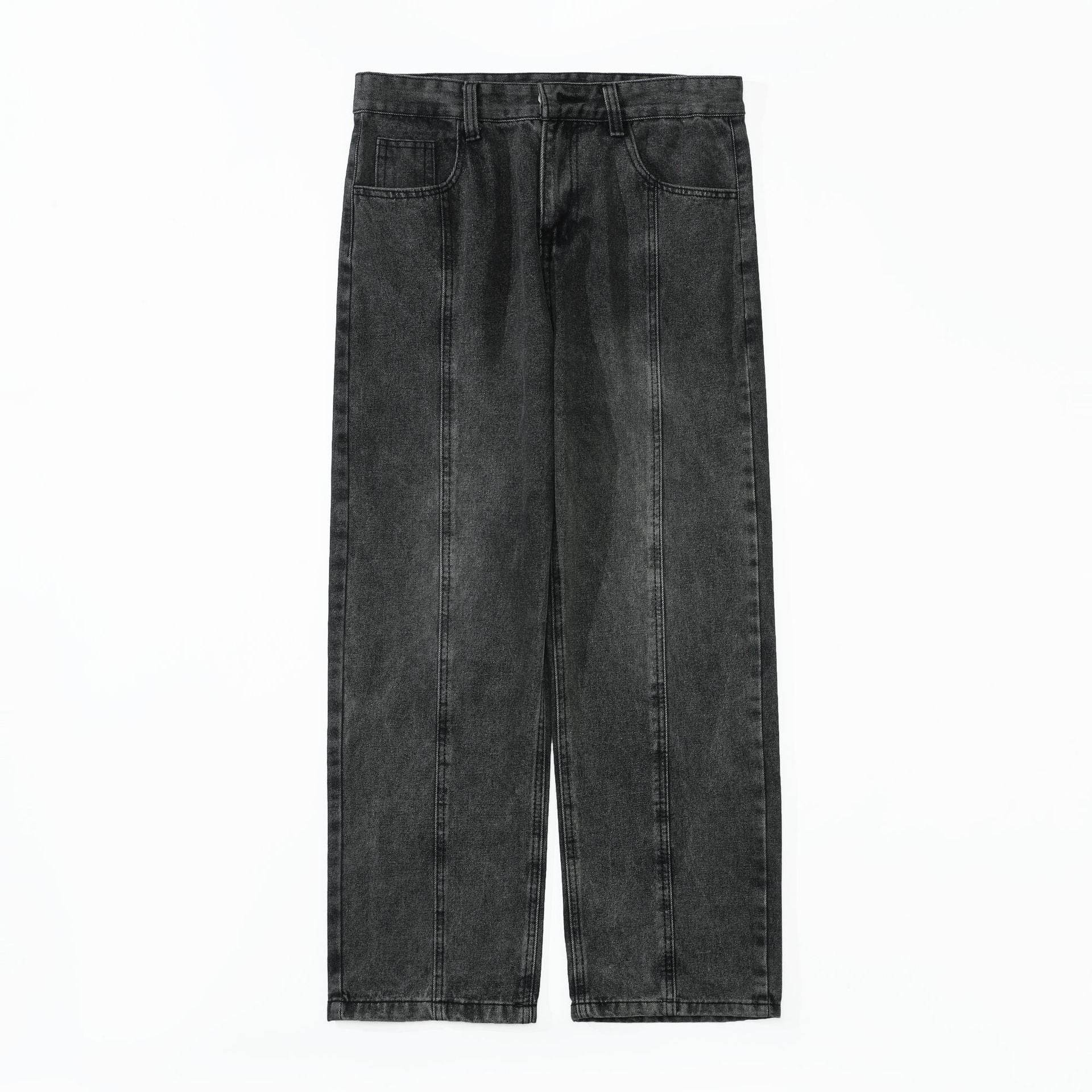 Pantaloni drepți vintage prespălați negri din denim de la AM Vision RO cu talie medie și croială lejeră
