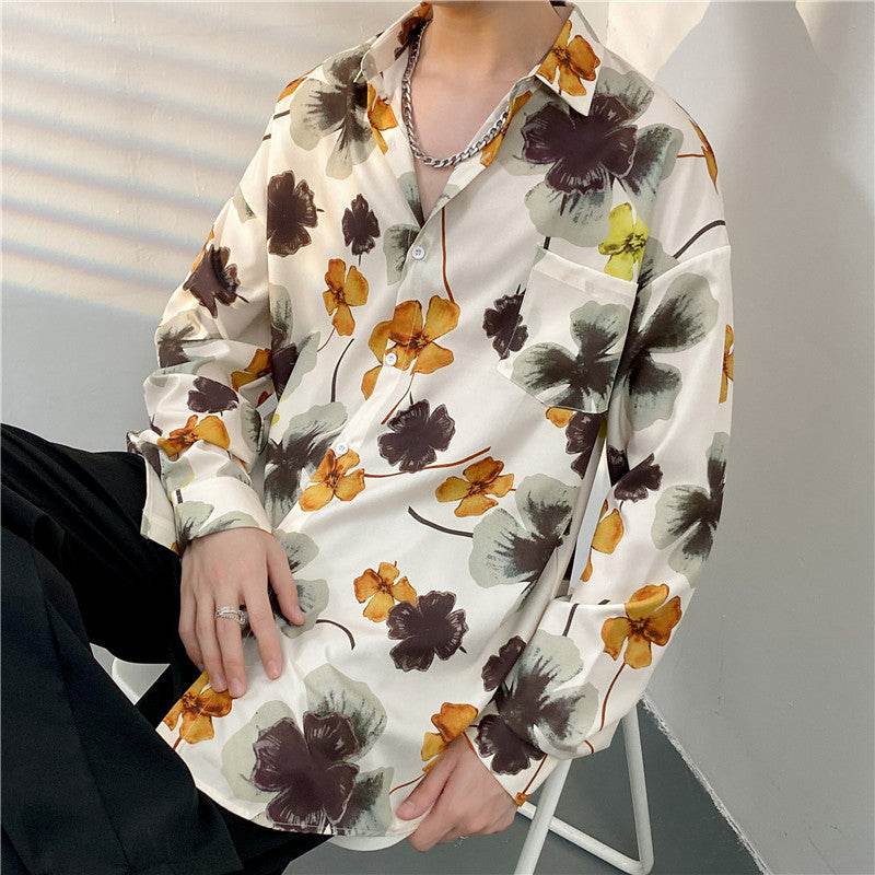 Cămăsi tie-dye diferite modele stil retro cămașă unisex oversized cu imprimeu floral crem maro și galben