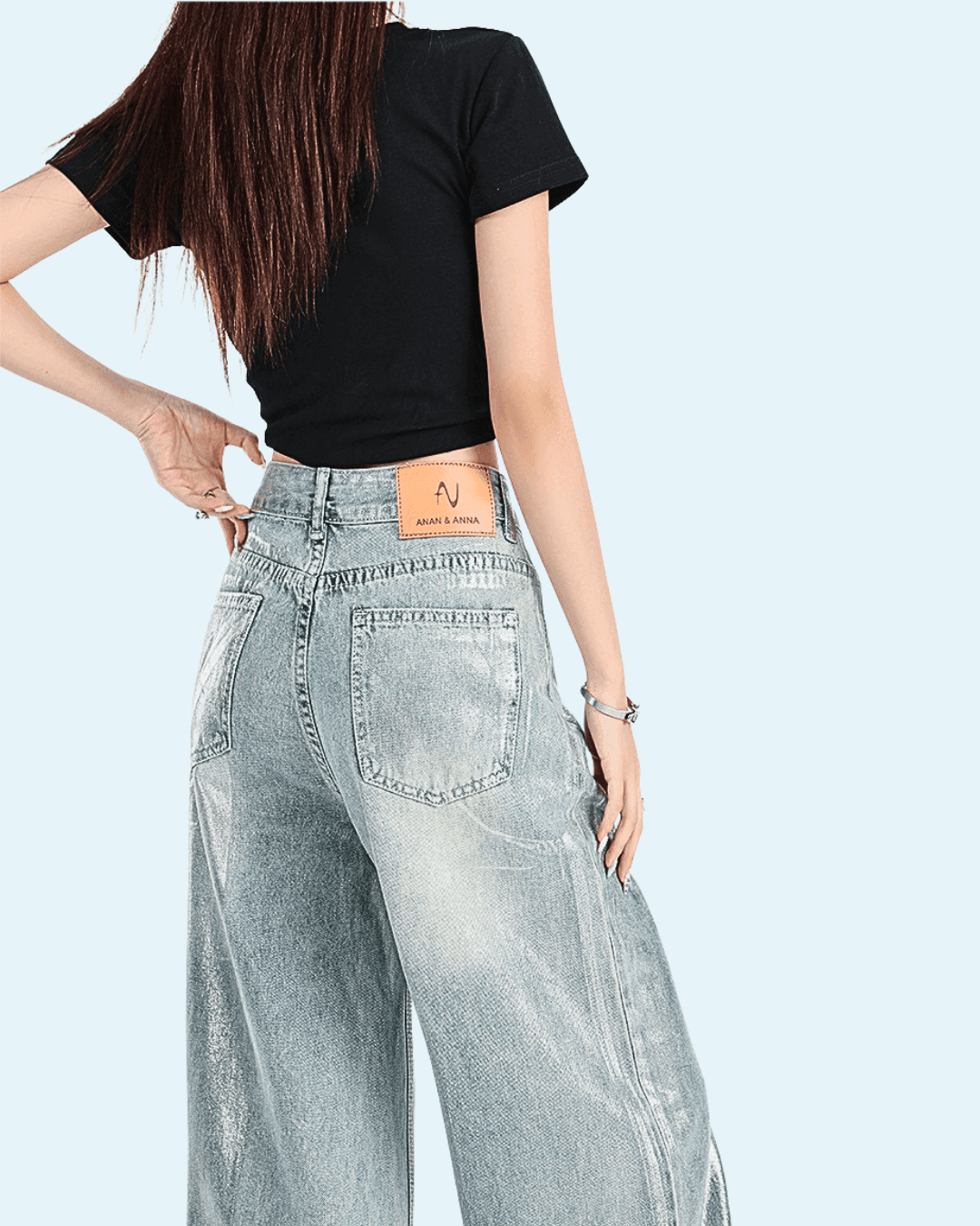 Pantaloni argintii strălucitori cu talie înaltă din denim model larg de la AM Vision RO