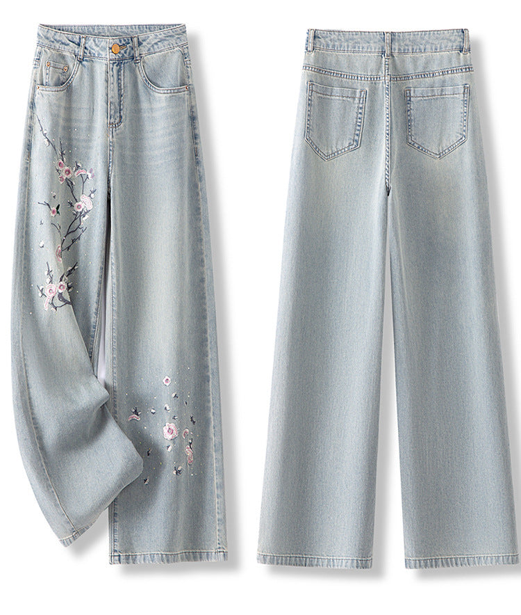 Spring Embroidered Wide Leg Jeans