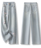 Spring Embroidered Wide Leg Jeans