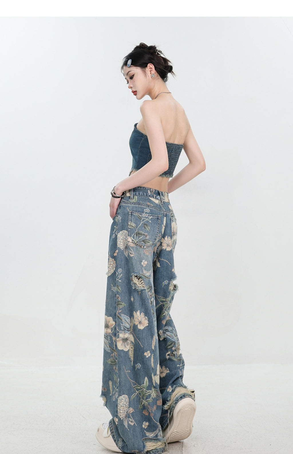 Retro Ripped Wide Leg Jeans