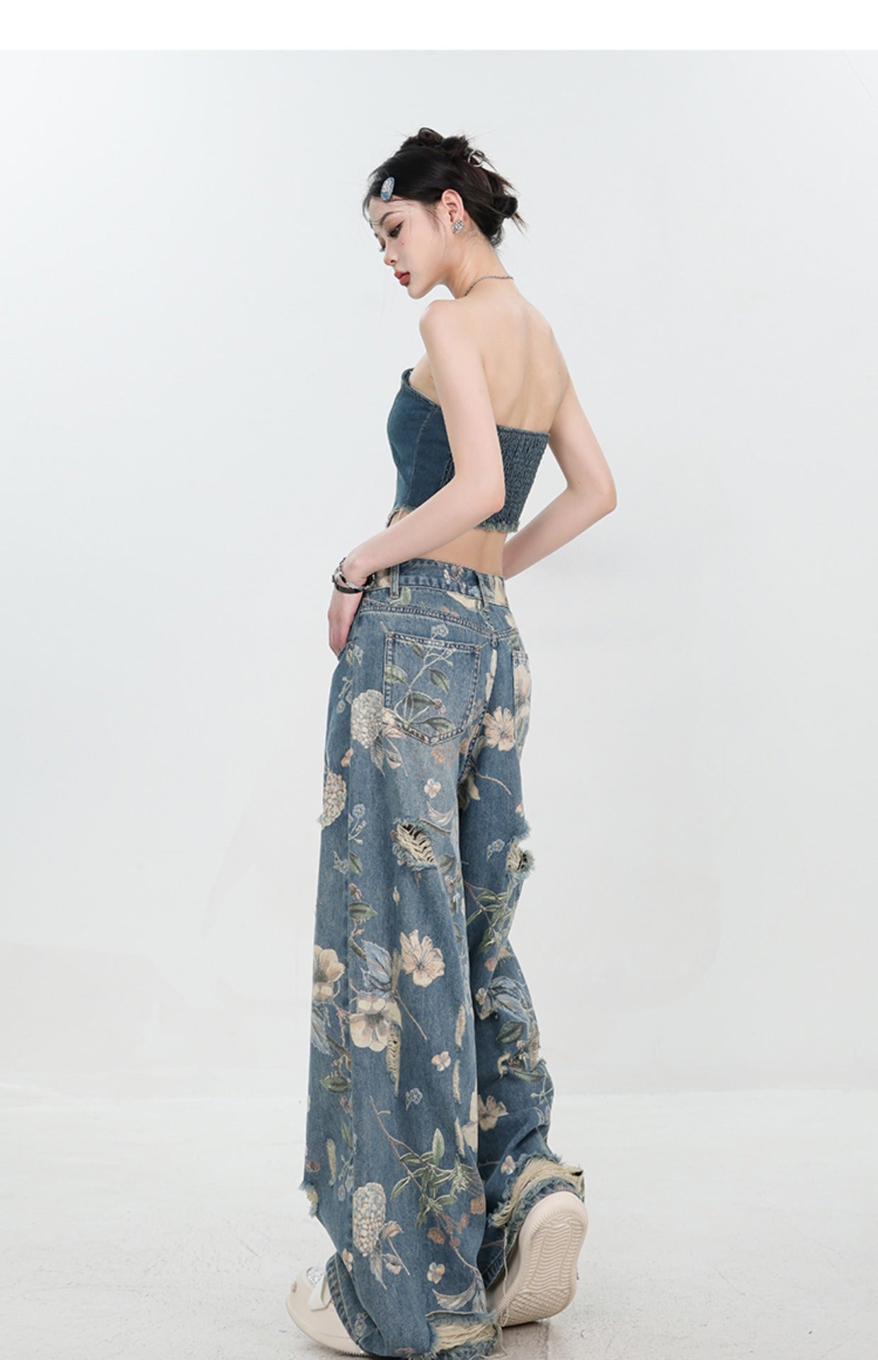 Retro Ripped Wide Leg Jeans