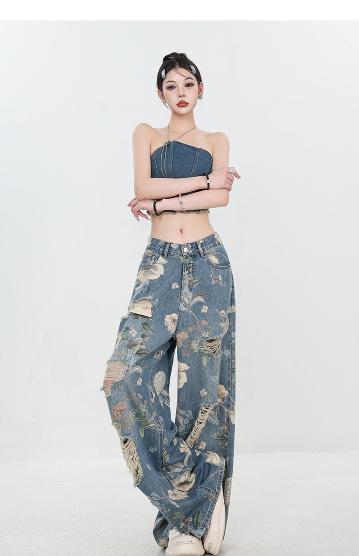 Retro Ripped Wide Leg Jeans