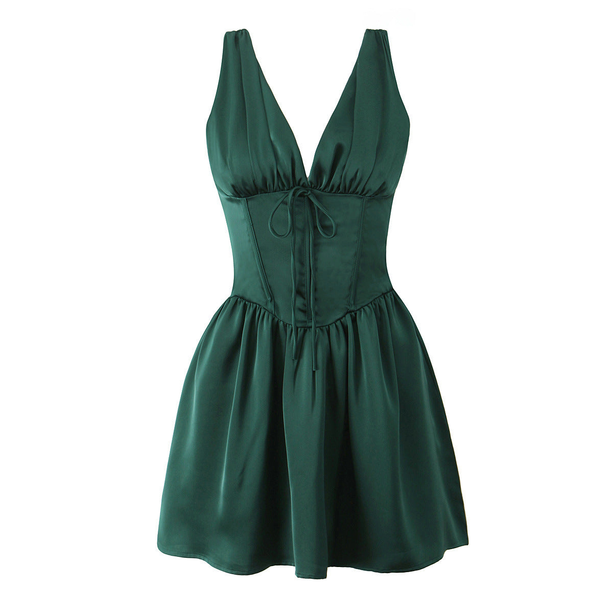 Emerald Satin Corset Mini Dress