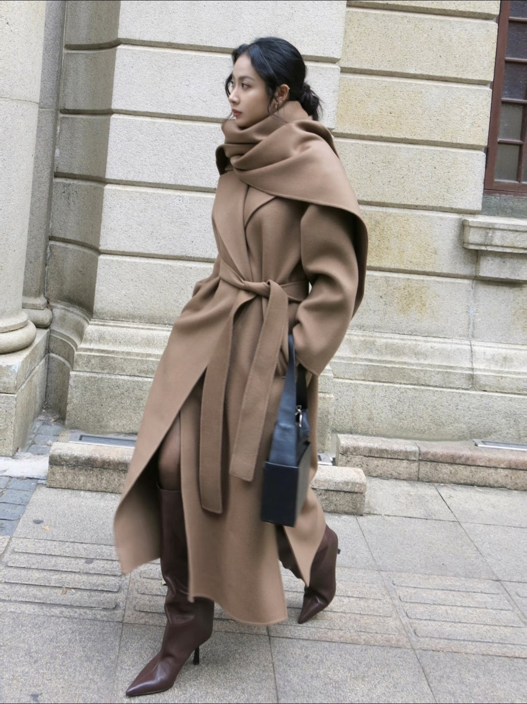 Urban Drift Double Face Wool Scarf Coat  Camel and Caramel Edition