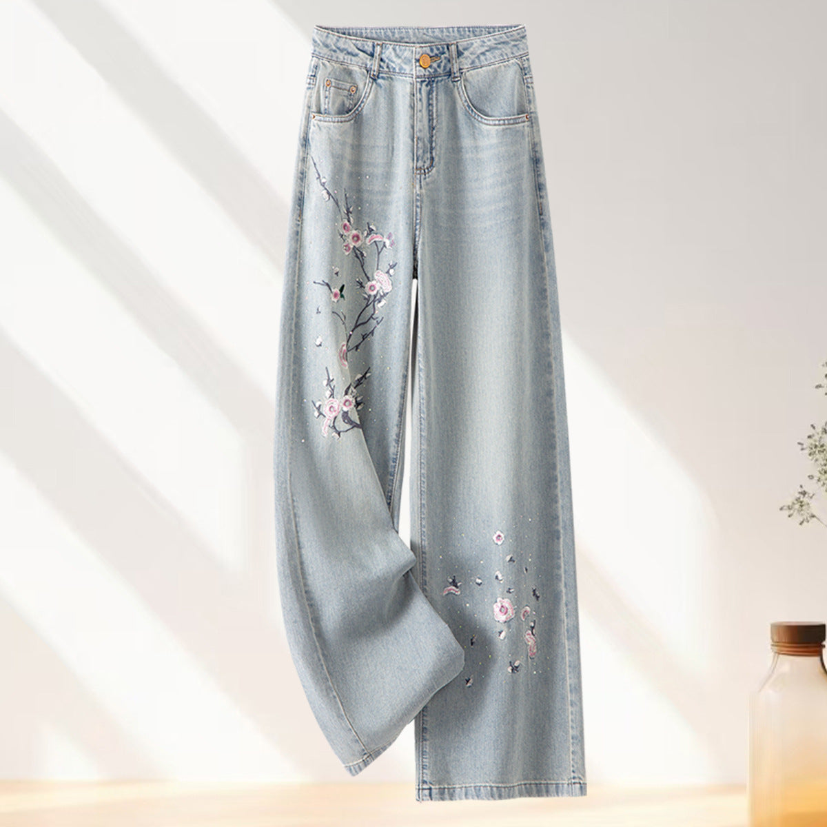 Spring Embroidered Wide Leg Jeans