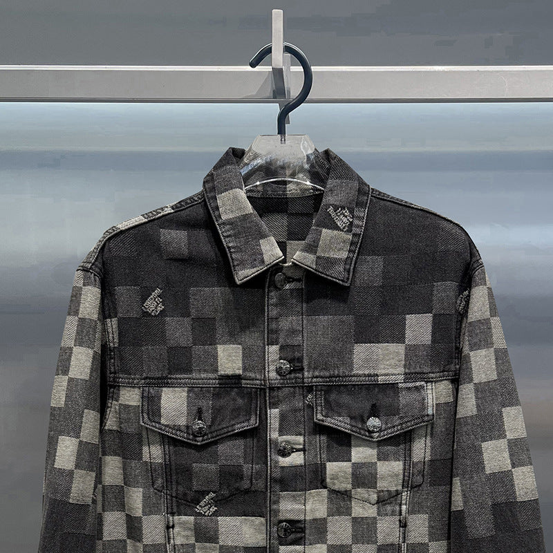 Jachetă Plaid Jacquard din Denim