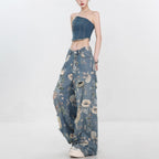 Retro Ripped Wide Leg Jeans