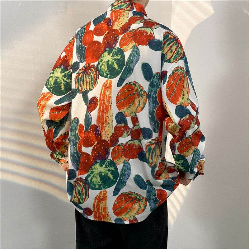 Cămăsi tie-dye diferite modele stil retro cămașă cu mânecă lungă imprimeu abstract portocaliu verde spate