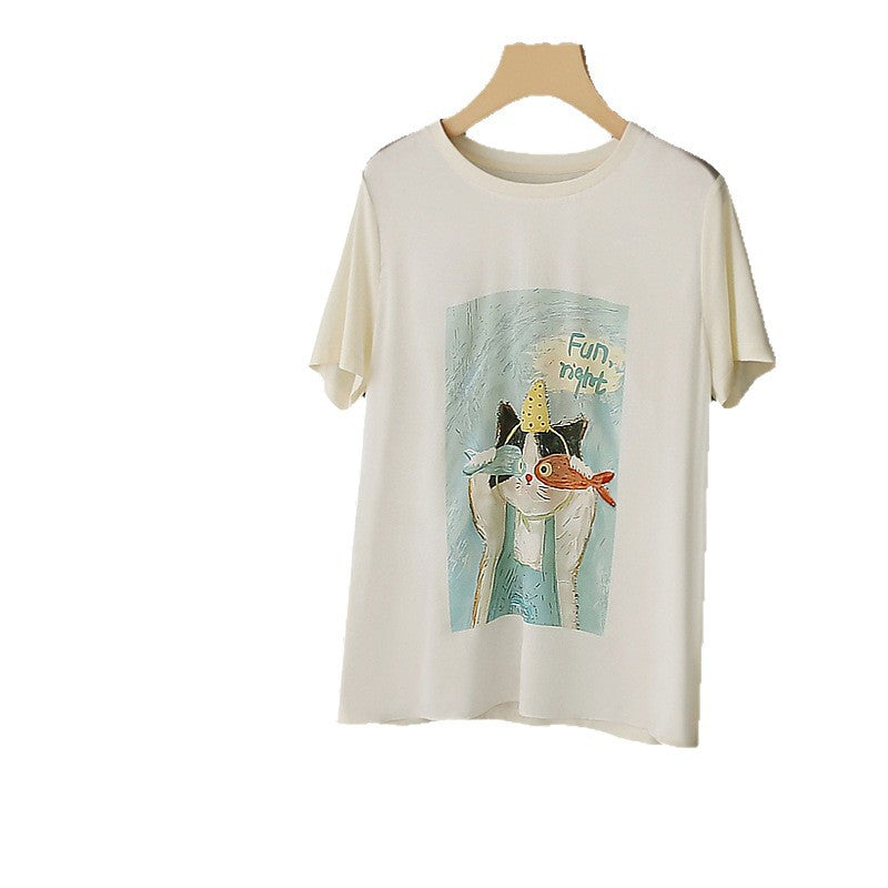 Cute Cat Comfort Tee with Fun Graphic Design for Casual Wear