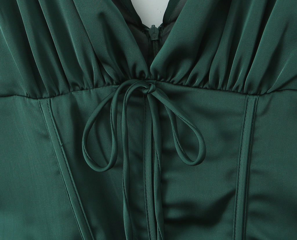 Emerald Satin Corset Mini Dress