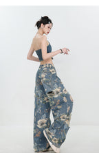 Retro Ripped Wide Leg Jeans