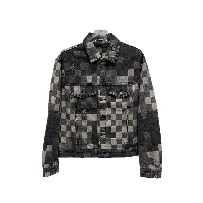 Jachetă Plaid Jacquard din Denim