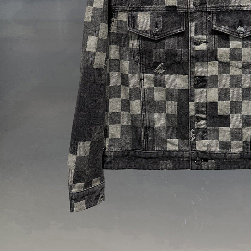 Jachetă Plaid Jacquard din Denim