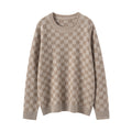 AM Vision RO Luxury women's knit sweater in a beige checkered pattern for stylish winter outfits