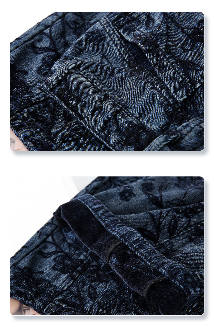 Retro Jacquard Wide Leg Denim Pants featuring a textured floral design for a unique style