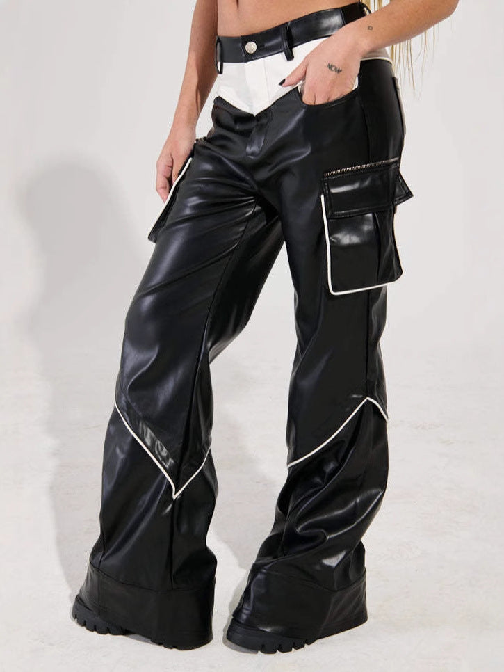 2024 Deconstructionist Niche Design Trousers with Contrast Stitching - Three-Dimensional Split Casual Leather Pants