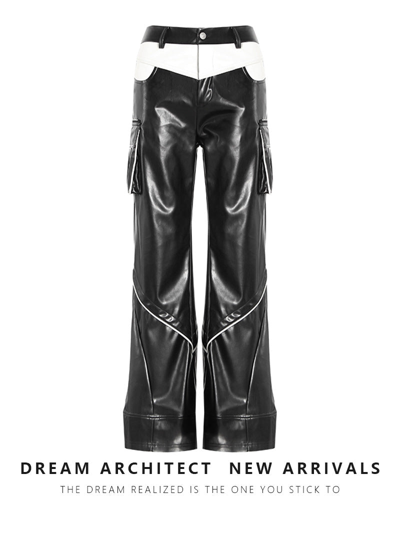2024 Deconstructionist Niche Design Trousers with Contrast Stitching - Three-Dimensional Split Casual Leather Pants