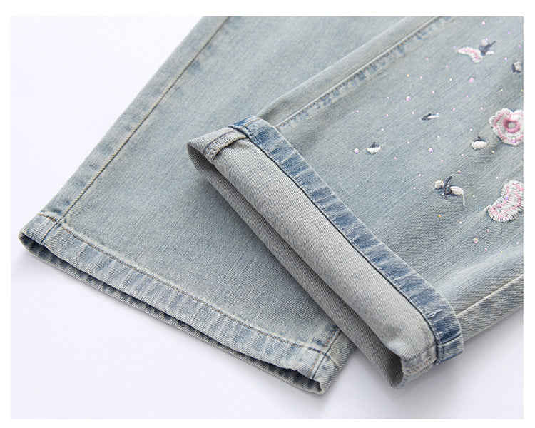 Spring Embroidered Wide Leg Jeans