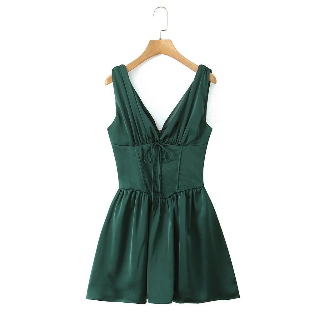 Emerald Satin Corset Mini Dress
