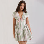 Romantic Bow Lace Mini Dress