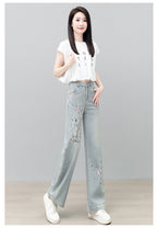 Spring Embroidered Wide Leg Jeans