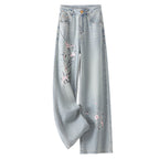 Spring Embroidered Wide Leg Jeans