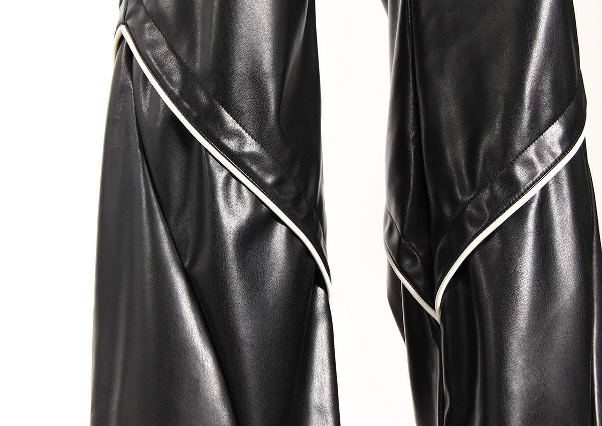 Pantaloni streetwear cu efect lacuit și buzunare laterale