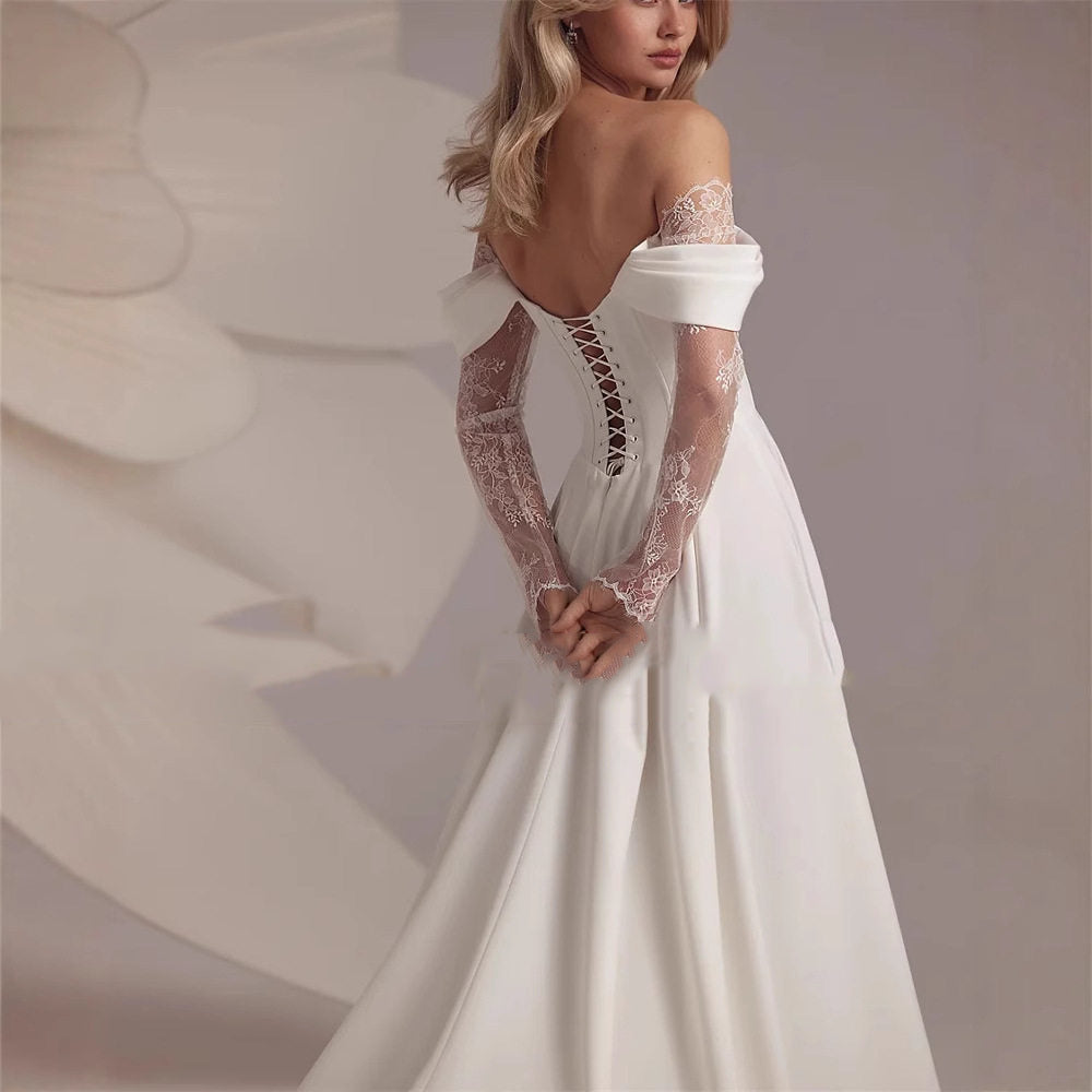 Ethereal One Shoulder Lace Trail Wedding Gown