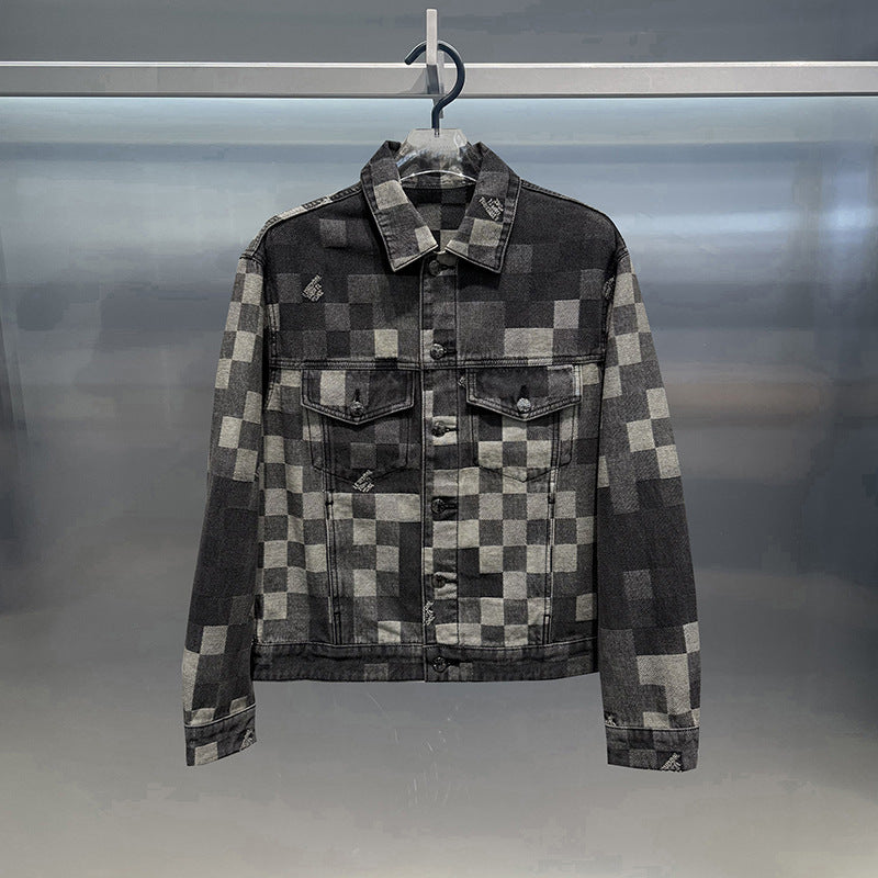Jachetă Plaid Jacquard din Denim
