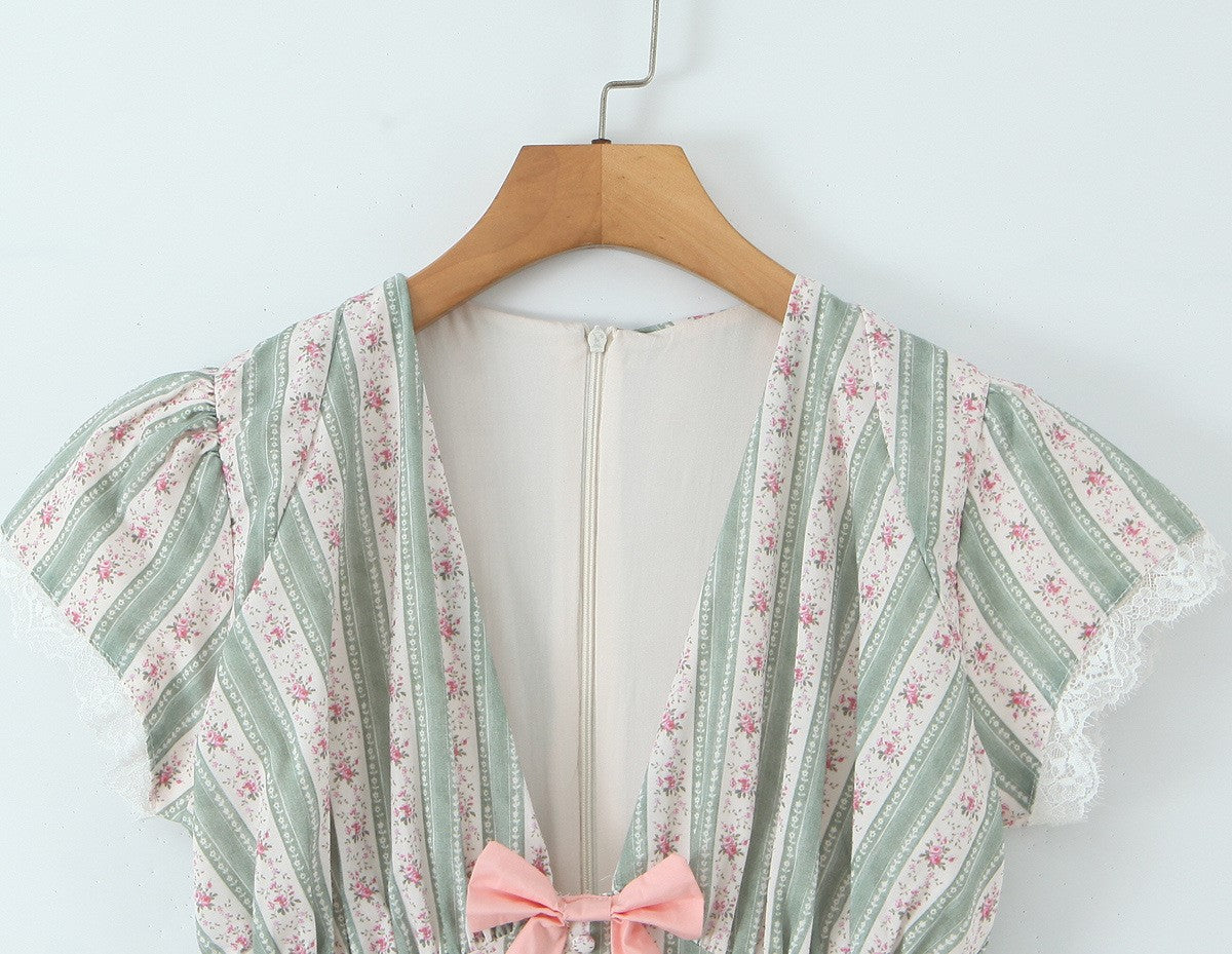 Romantic Bow Lace Mini Dress