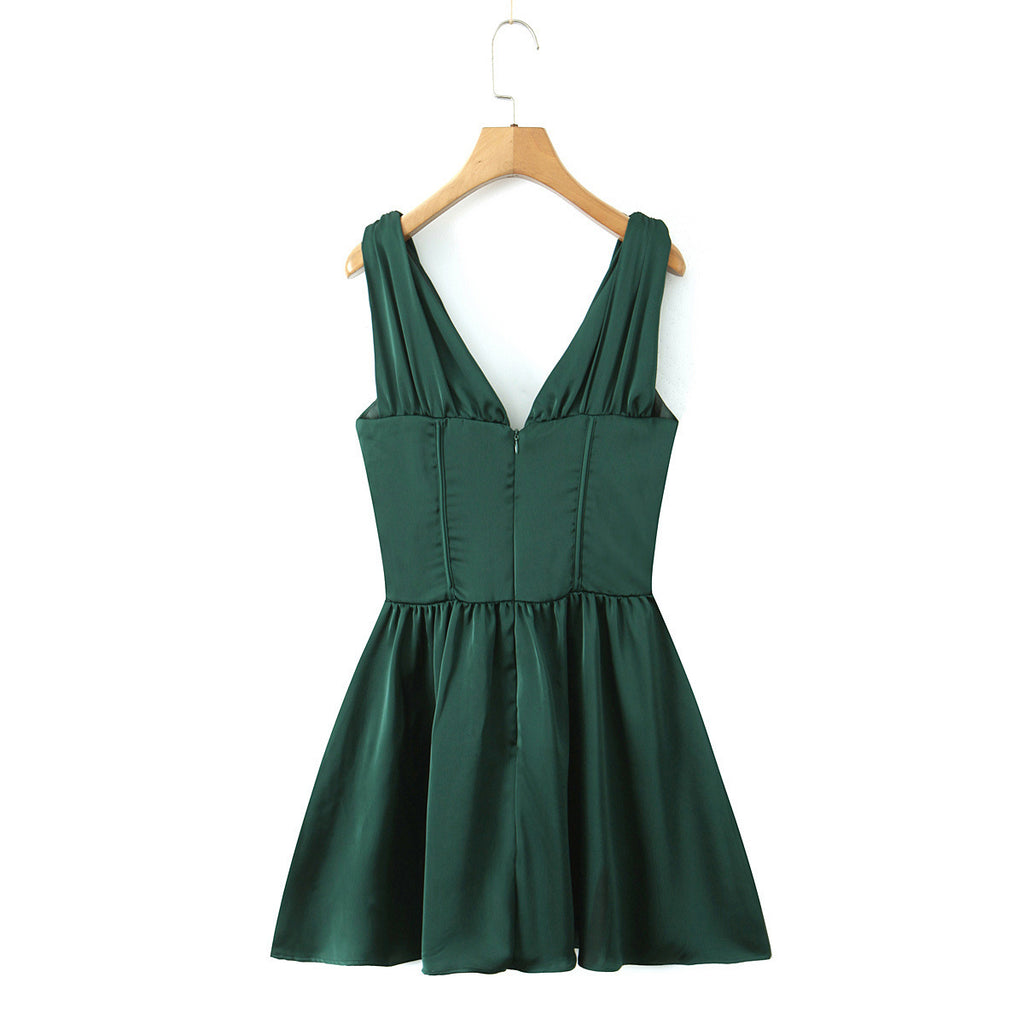 Emerald Satin Corset Mini Dress