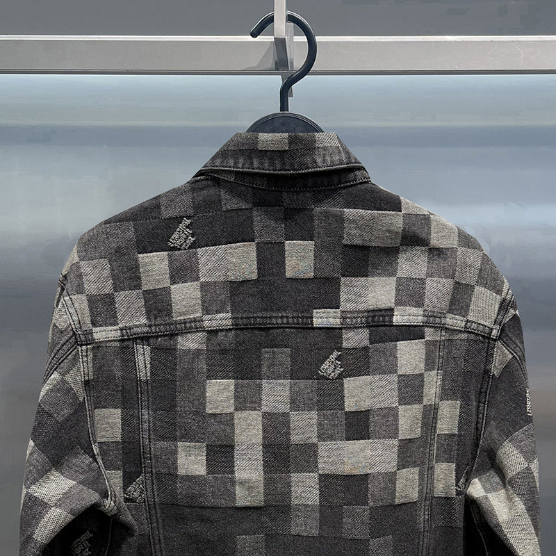 Jachetă Plaid Jacquard din Denim