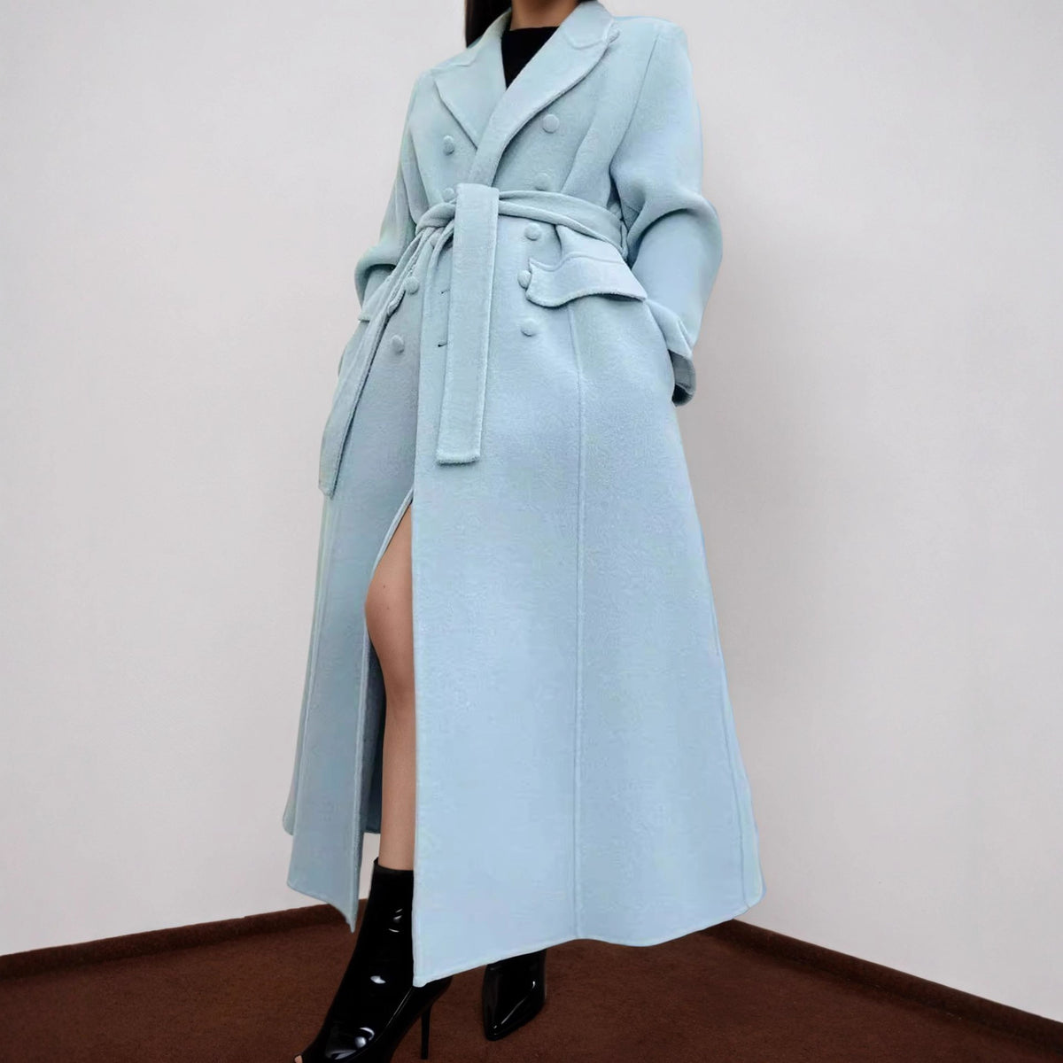 Palton din lână baby blue lung