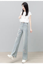 Spring Embroidered Wide Leg Jeans