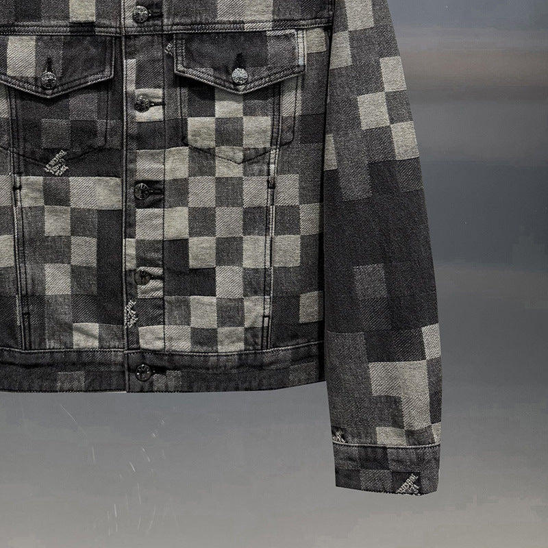 Jachetă Plaid Jacquard din Denim