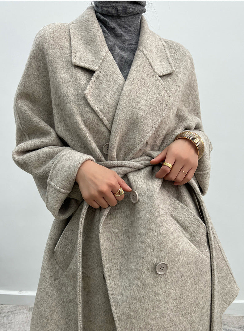 Adele Double Wool Coat in light gray with a belt and oversized fit for stylish warmth