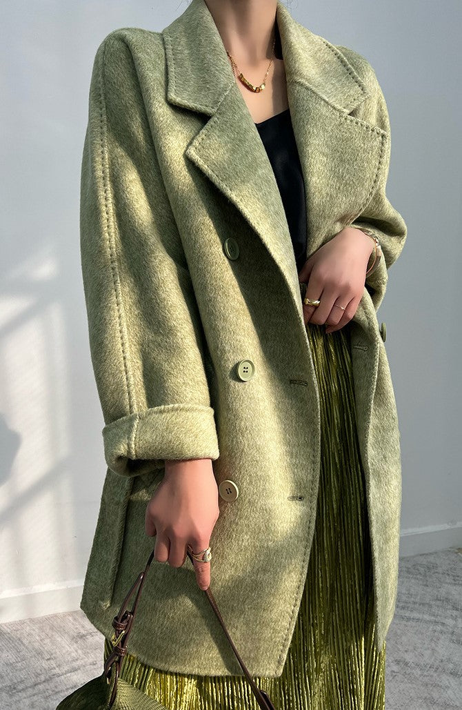 Adele Double Wool Coat in Light Green, perfect for stylish warmth and layering during chilly seasons