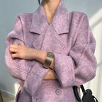 Adele Double Wool Coat in pastel pink featuring a relaxed fit and oversized collar for stylish layering