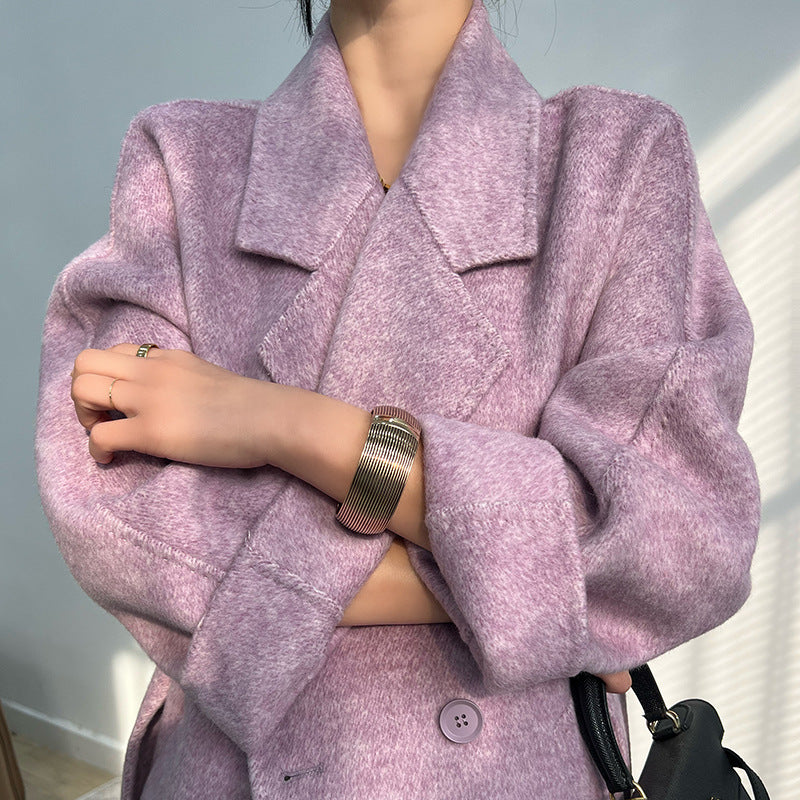 Adele Double Wool Coat in pastel pink featuring a relaxed fit and oversized collar for stylish layering