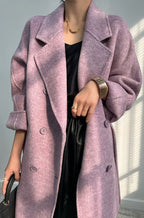 Adele Double Wool Coat in soft pink with stylish double-breasted design and oversized fit