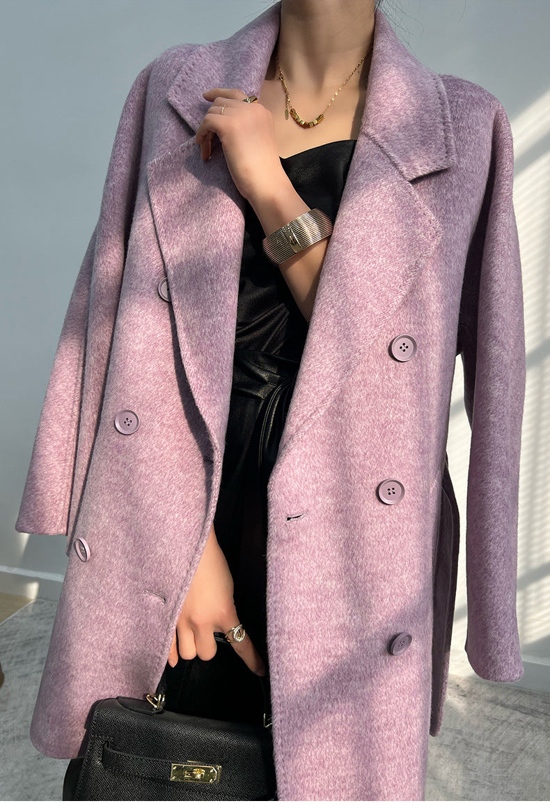 Adele Double Wool Coat in light purple with a stylish double-breasted design and button details
