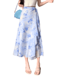 AM Vision RO Airy Drawstring Skirt in Light Blue Floral Print with a Flowing Style
