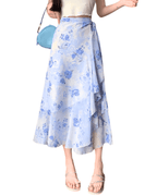 AM Vision RO Airy Drawstring Skirt in Light Blue Floral Print with a Flowing Style